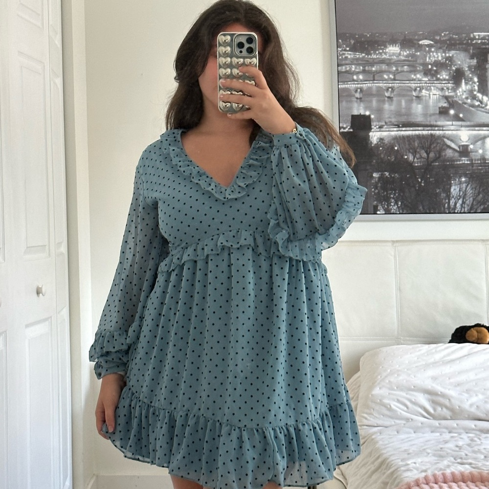 Zara Blue Polka Dot Ruffled Dress